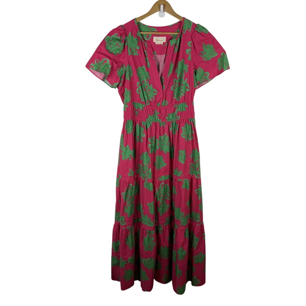Anthropologie Pink Maxi Dress with Green Floral Print - Picture 2 of 12